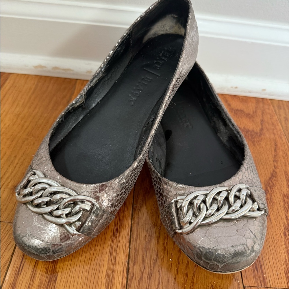 White House Black Market Metallic Chain Flats